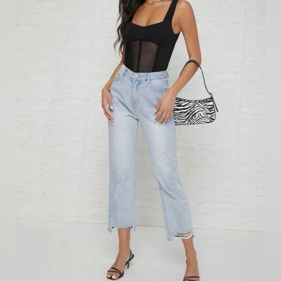 SHEIN Sheer Mesh Panel High-Leg Bodysuit - Picture 5 of 5